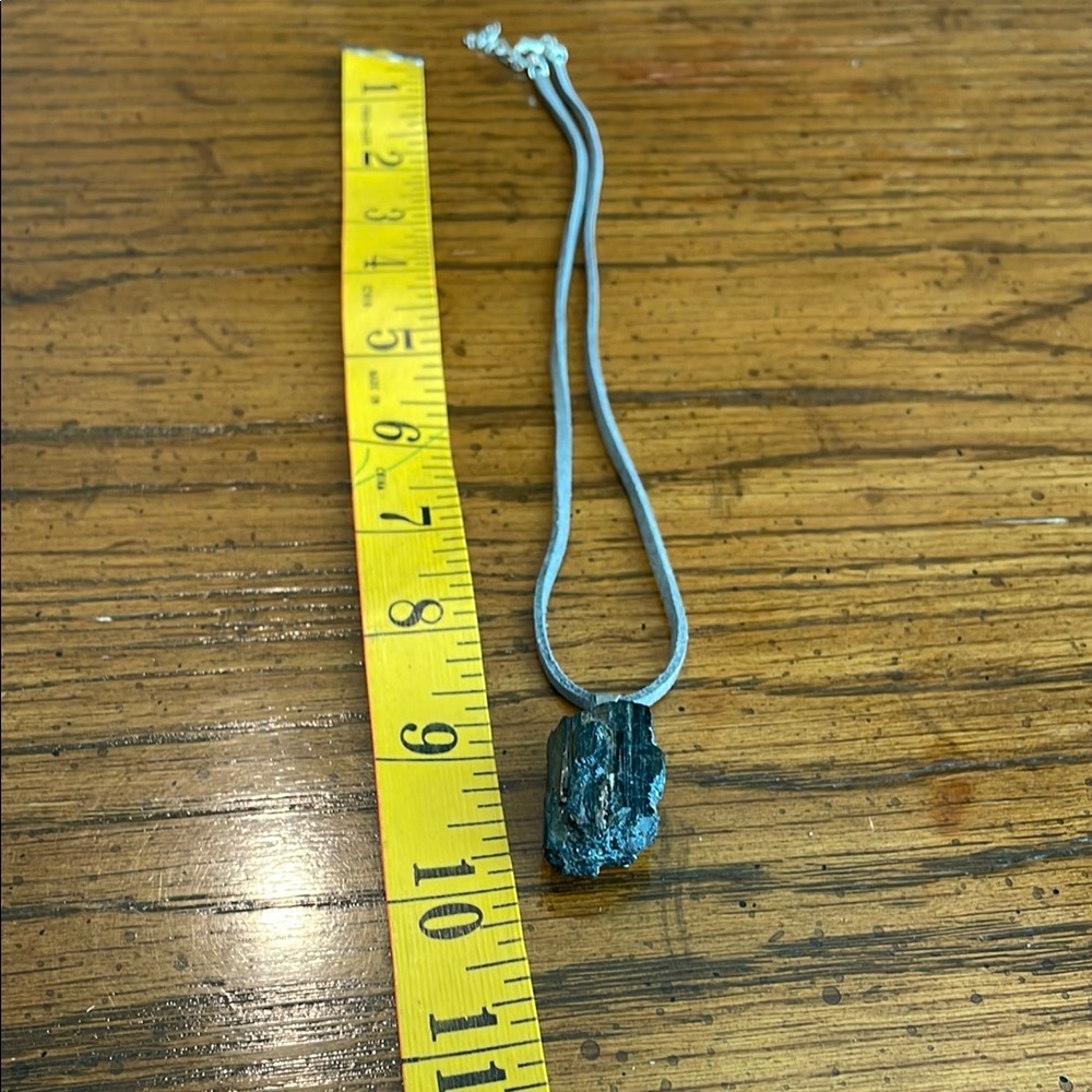 Black Tourmaline Pendant Necklace on Gray leather strap. - Picture 3 of 5